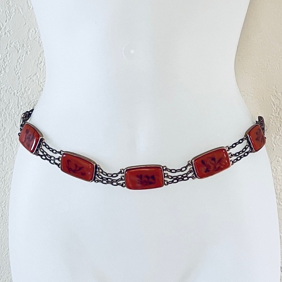 Vintage aged brass tone, Bohemian, chic chain small adjustable hip belt main image 6